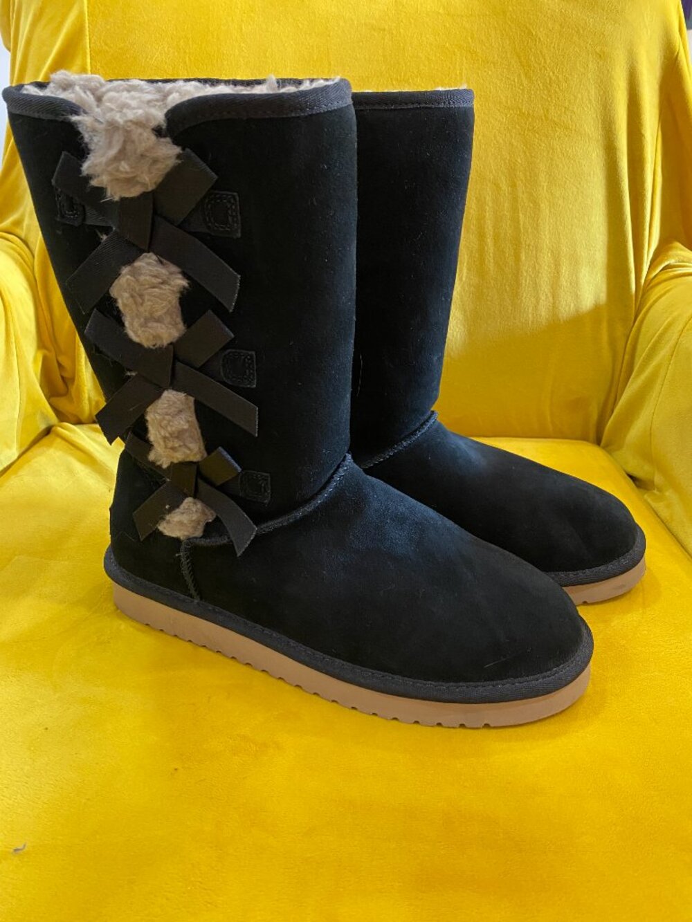Koolaburra by UGG Black Tall Suede Bow Boots Women’s Size 10 Sherpa Lined